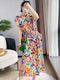 Color Block High Waist Short Sleeve Loose Mid-calf Dress
