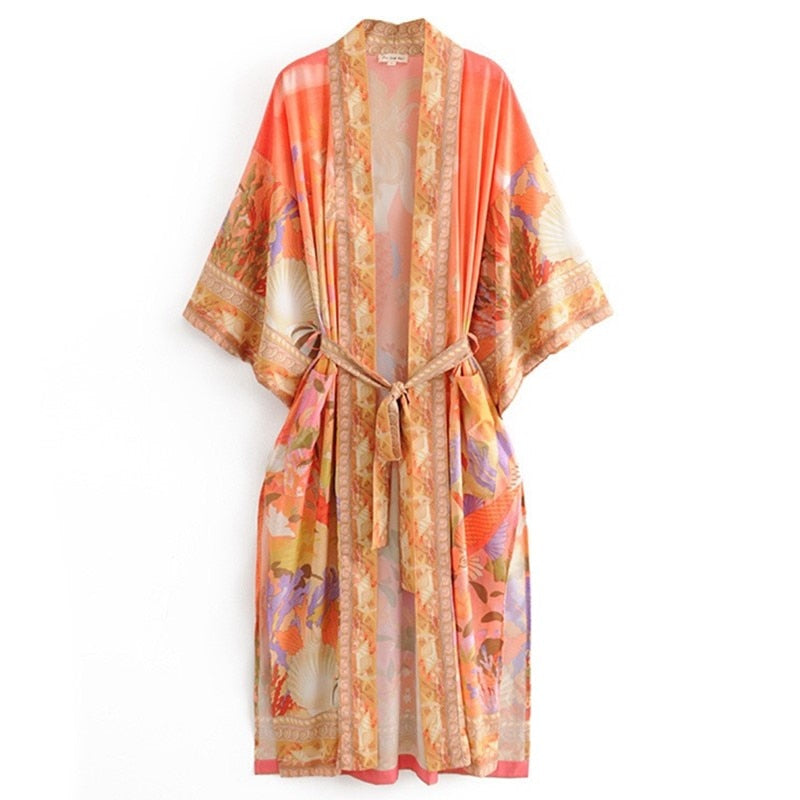 Orange Mermaid Flower Kimono