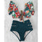 Floral V Neck 2 Piece Swimsuit