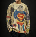 Winter Superman Print Knitted Sweater