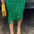 Green Fringe Pencil Skirt