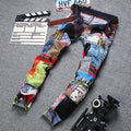 Men's Multicolor Patchwork Straight Tube Full Length Button Jeans